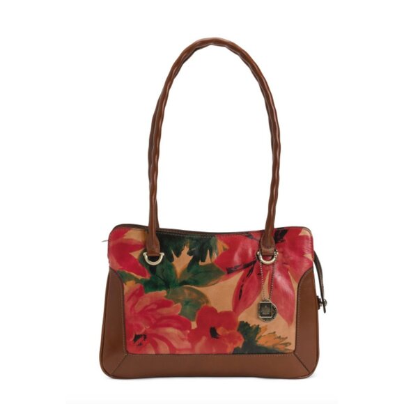 Patricia Nash Malvizza Leather Satchel Spring Floral w 15 Year Anniversary Charm - Picture 1 of 14